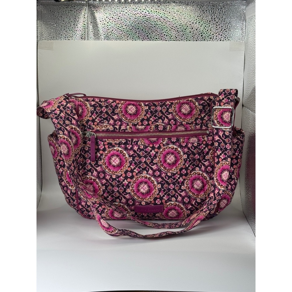 Vera Bradley Crossbody Bag Medium Purple Pink Floral Quilted Boho Hobo Travel